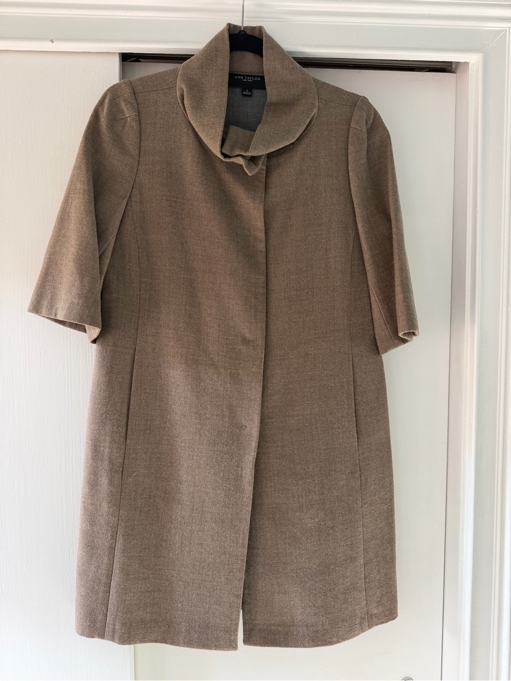 Ann Taylor wool Short-Sleeve Coat with Draped Funnel Collar